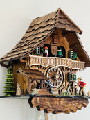 One Day Musical Cuckoo Clock Cottage - Fisherman Raises Pole and Moving Waterwheel