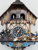 One Day Musical Cuckoo Clock with Men Sawing Wood, Waterwheel, and Dancers