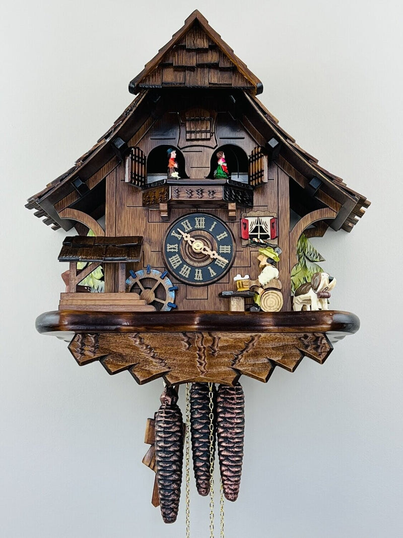 Musical Black Forest Cuckoo Clock With Dancers, Waterwheel, And Beer Drinker - 14 Inches Tall - GermanGiftOutlet.com
 - 60