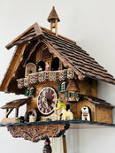One Day Musical Cuckoo Clock Chalet Volksmarcher raises staff, waterwheel, turret