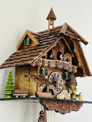 One Day Musical Cuckoo Clock Chalet Volksmarcher raises staff, waterwheel, turret