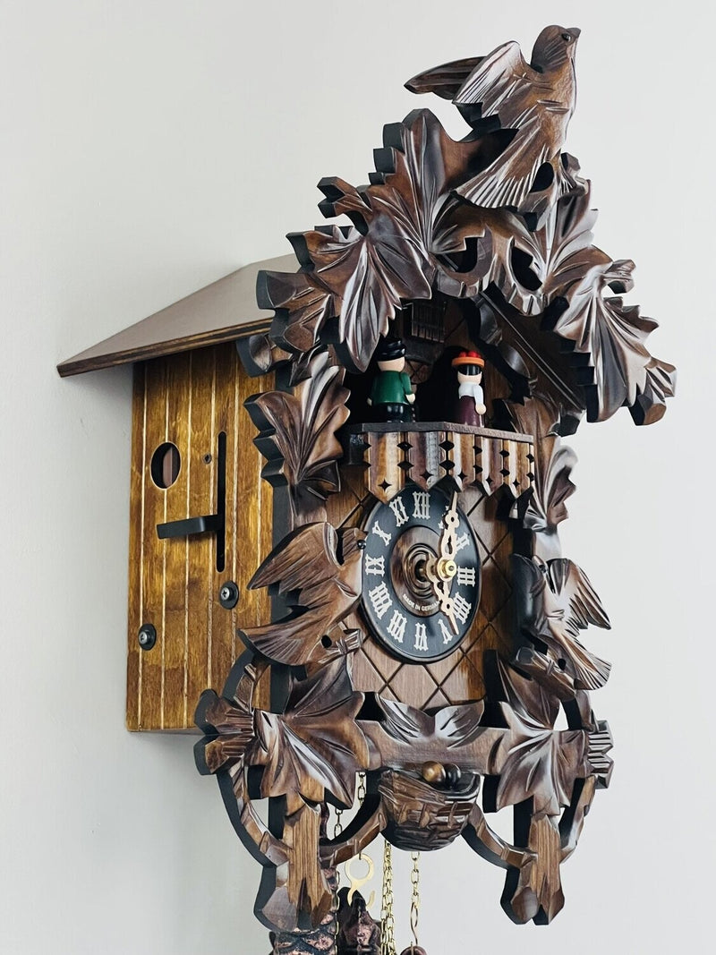 One Day Musical Cuckoo Clock with Hand carved Birds, Leaves, and Nest