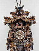 Eight Day Musical Hunter's Cuckoo Clock with Dancers - Hand-carved Live Animals, Leaves, and Buck