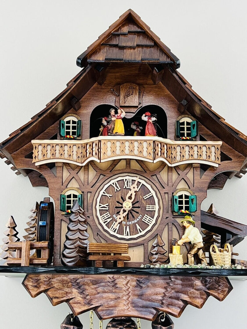 Eight Day Musical Cuckoo Clock Cottage with Woodchopper and Waterwheel