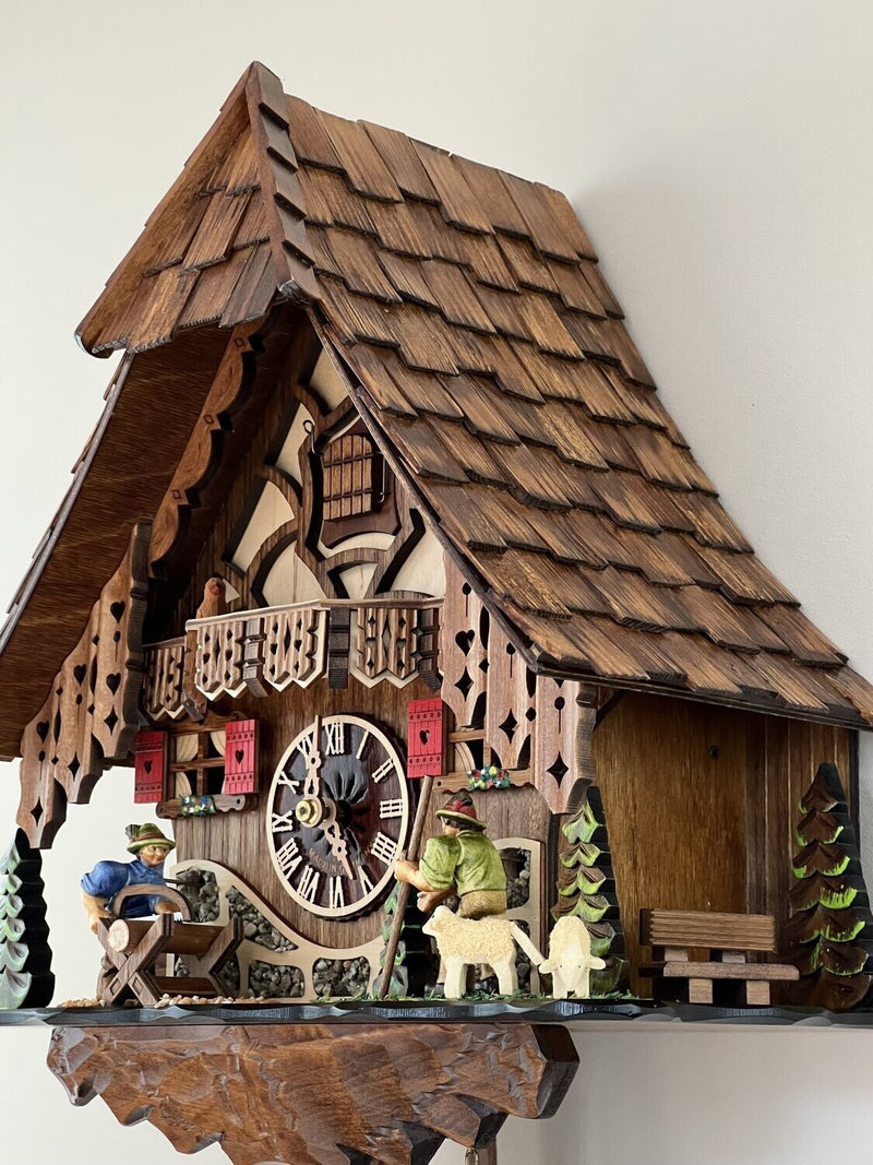 Eight Day Cuckoo Clock Moving Man Saws Wood and Volksmarcher