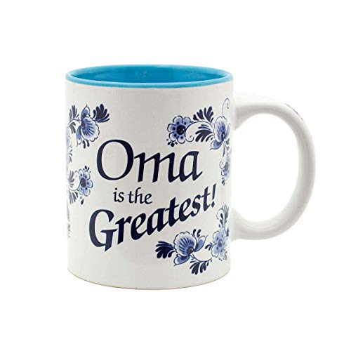 "Oma is the Greatest" Gift for German or Dutch Grandma Blue Ceramic Coffee Mug by E.H.G | 12 oz