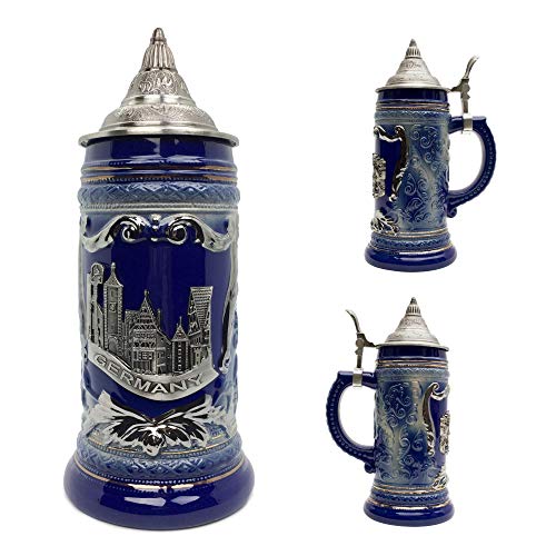 Deluxe Relief Village Medallion Lidded German Beer Stein