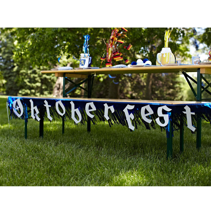7.5 Foot Oktoberfest Fringed Metalic Banner Party Decorations - $10 - $20, Banners, Blue/White, Hanging Decorations, Oktoberfest, PS- Oktoberfest Decorations, PS- Oktoberfest Essentials-All OKT Items, PS- Oktoberfest Hanging Decor, PS- Oktoberfest Table Decor, PVC, Tableware - 2