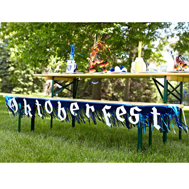 7.5 Foot Oktoberfest Fringed Metalic Banner Party Decorations - $10 - $20, Banners, Blue/White, Hanging Decorations, Oktoberfest, PS- Oktoberfest Decorations, PS- Oktoberfest Essentials-All OKT Items, PS- Oktoberfest Hanging Decor, PS- Oktoberfest Table Decor, PVC, Tableware - 2 - 3