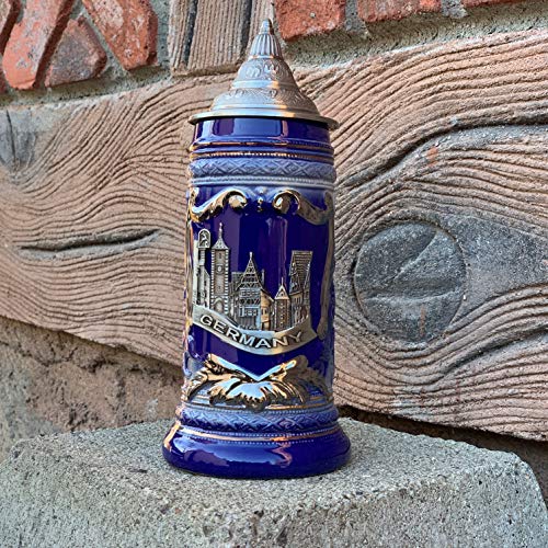 Deluxe Relief Village Medallion Lidded German Beer Stein