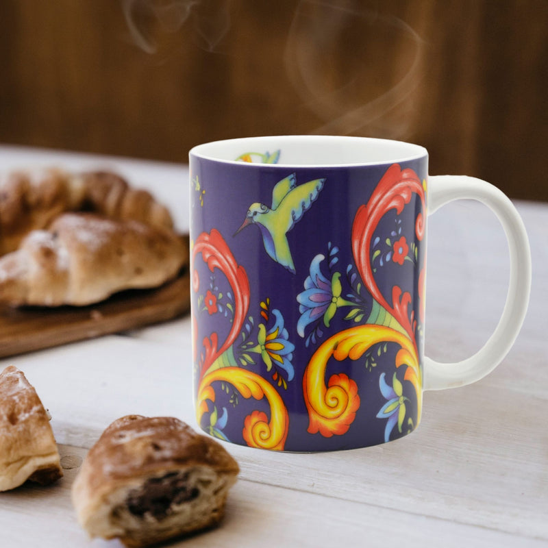 Ceramic Coffee Mug Blue Rosemaling