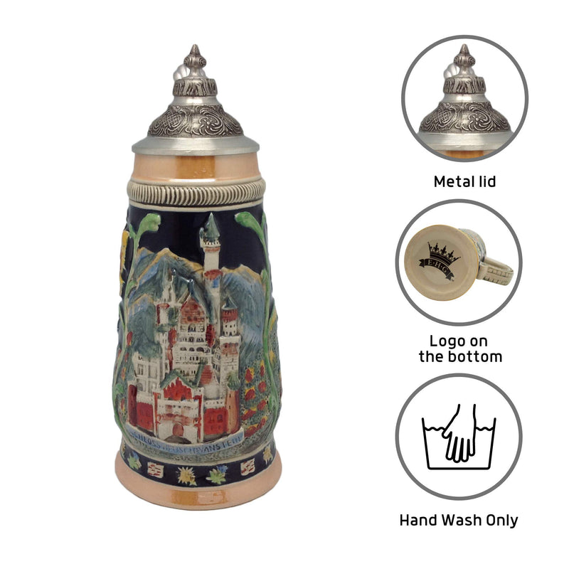 Highlights of Collectible German Beer Stein with Engraved Metal Lid