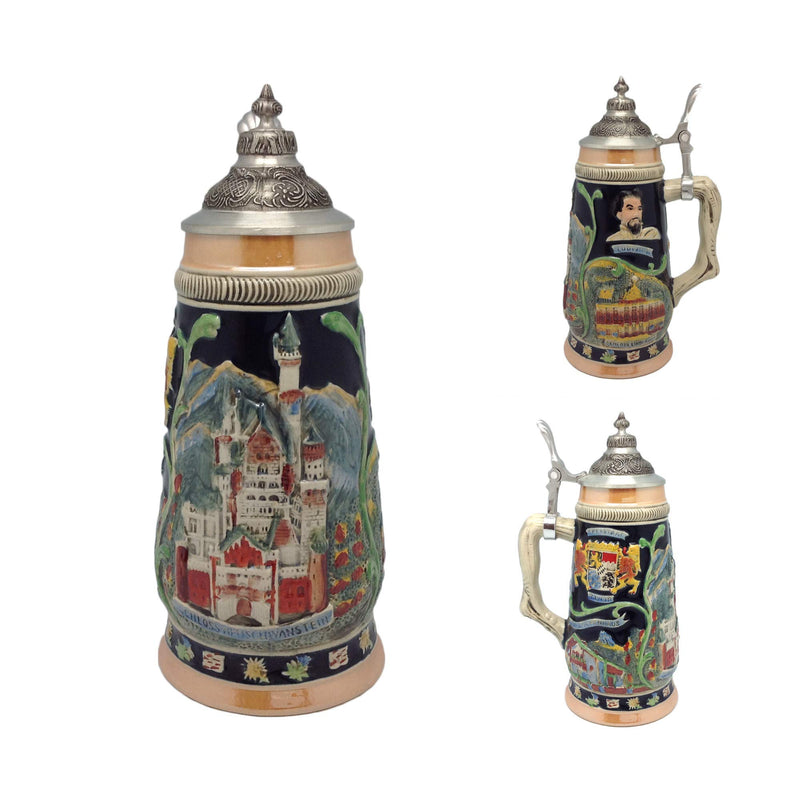 Highlights of Collectible German Beer Stein with Engraved Metal Lid