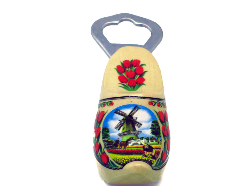 Bottle Opener Wooden Shoe with Windmill & Tulips - Barware, Bottle Opener, Dutch, Home & Garden, PS-Party Favors Dutch