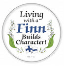 Metal Button  inchesLiving with a Finn inches - Apparel-Costumes, Festival Buttons, Festival Buttons-Finnish, Finnish, Metal Festival Buttons, PS-Party Favors, SY: Living with a Finn