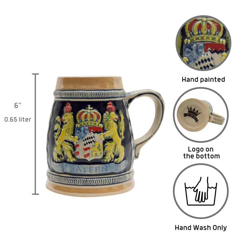 Bayern Coat of Arms Engraved German Beer Stein