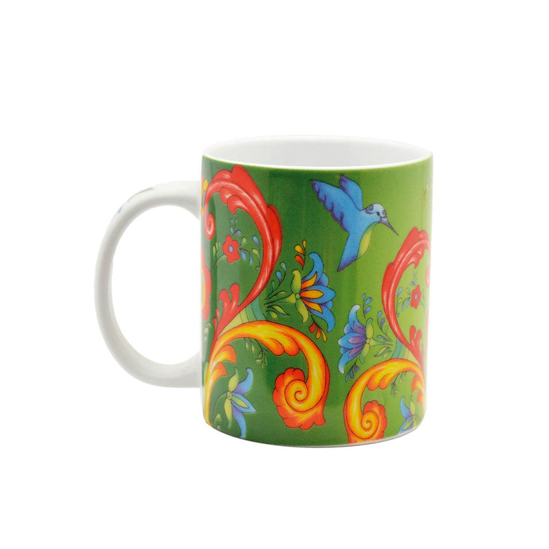 Ceramic Coffee Mug Green Rosemaling