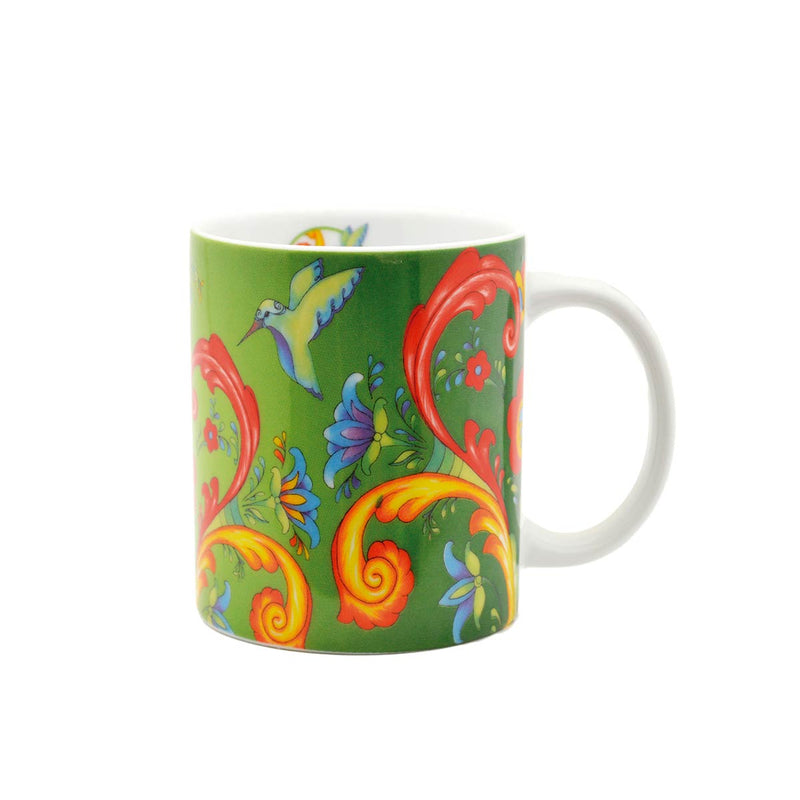 Ceramic Coffee Mug Green Rosemaling