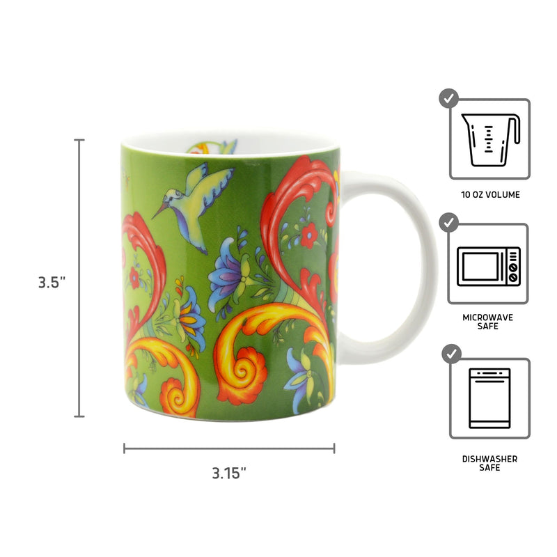 Ceramic Coffee Mug Green Rosemaling