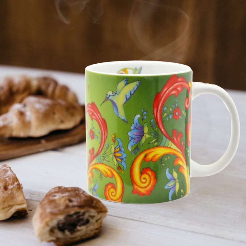 Ceramic Coffee Mug Green Rosemaling