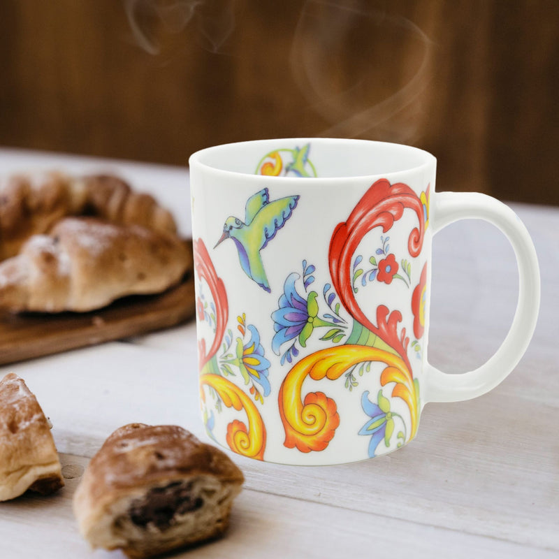 Ceramic Coffee Mug Colorful Rosemaling