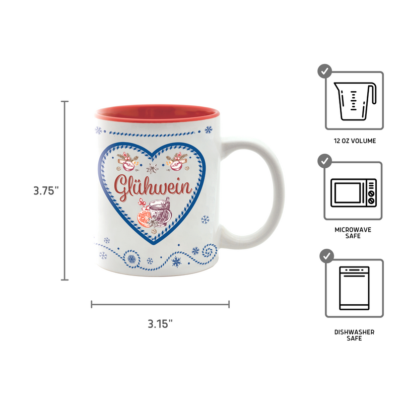 Charming Gluhwein Ceramic Mug German Heart Motif | 12 ounce