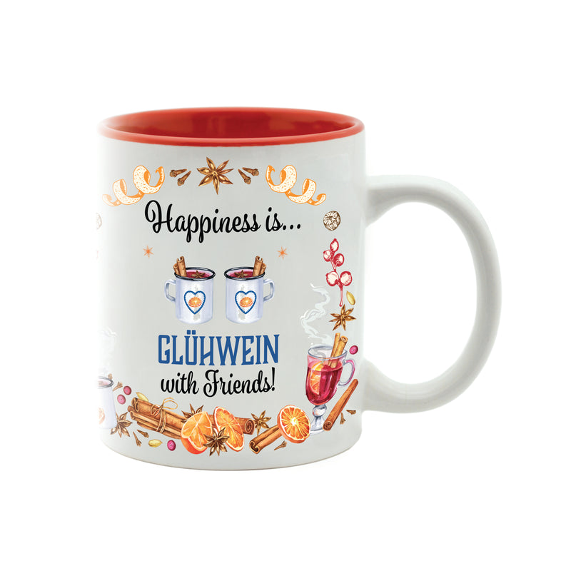 Charming Gluhwein Happiness is Gluhwein with Friends Ceramic Mug Spiced Wein Motif | 12 ounce