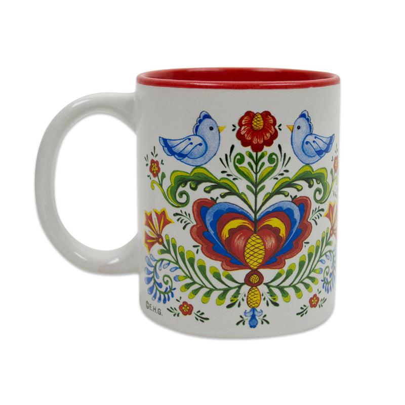 Elegant Rosemaling & Lovebirds Ceramic Coffee Mug