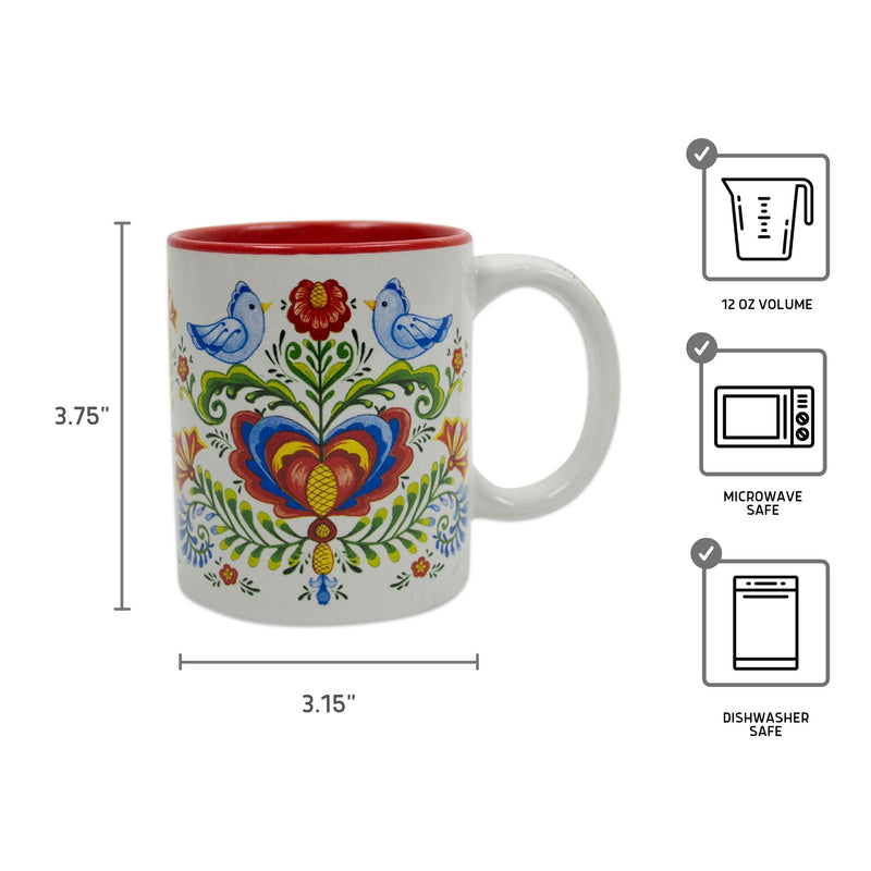 Elegant Rosemaling & Lovebirds Ceramic Coffee Mug