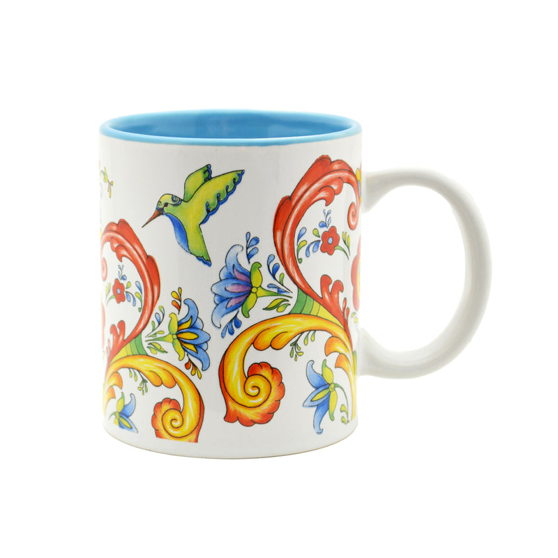 Ceramic Coffee Mug Rosemaling & Humingbird - Coffee Mugs, Coffee Mugs-German, Coffee Mugs-Swedish, CT-500, European, New Products, NP Upload, Rosemaling, Scandinavian, Top-SWED-B, Under $10, Yr-2016