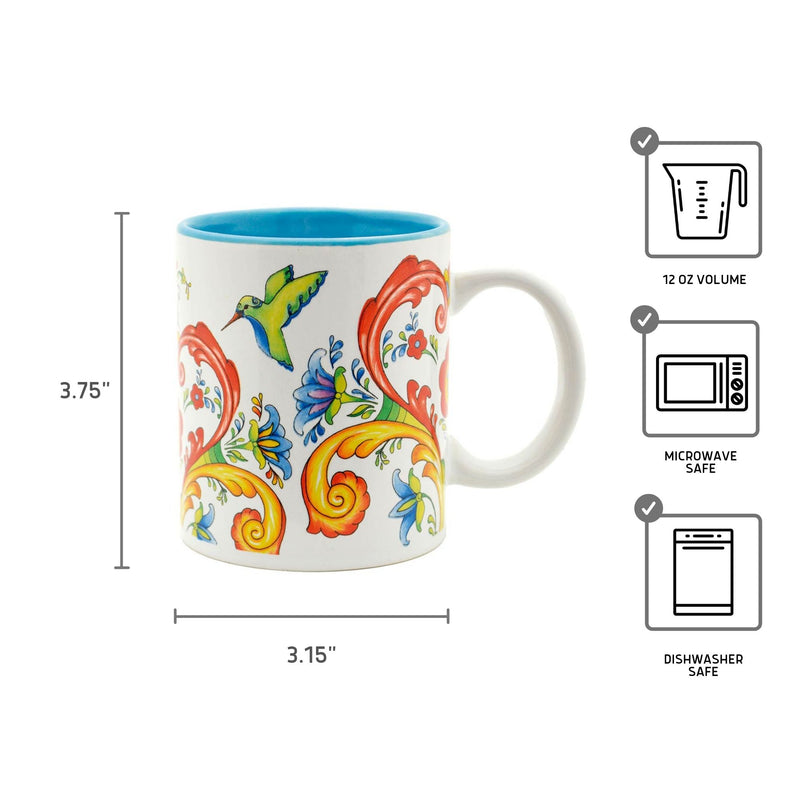 Ceramic Coffee Mug Rosemaling & Humingbird