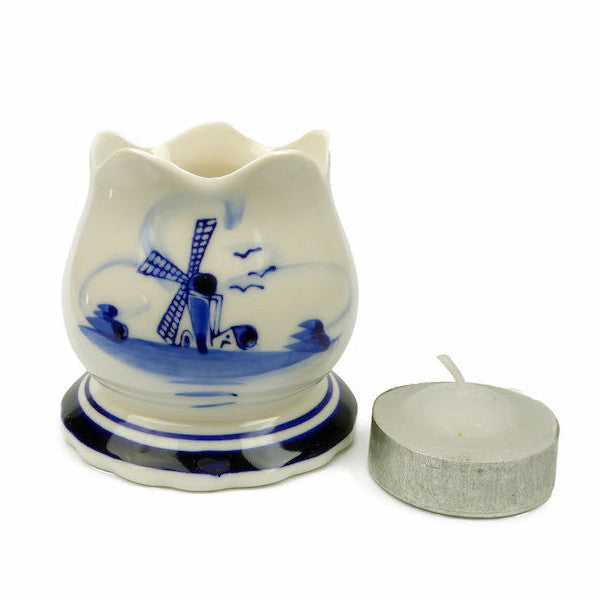 Delft Blue Votive Candles with Tulip Design - Candle Holders, Candles, Collectibles, Delft Blue, Dutch, Home & Garden, Tulips, Votive