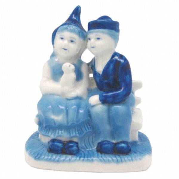 Delft Blue & White Figurine: Dutch Couple Sitting on Bench - Collectibles, Delft Blue, Dutch, Figurines, Home & Garden, PS-Party Favors