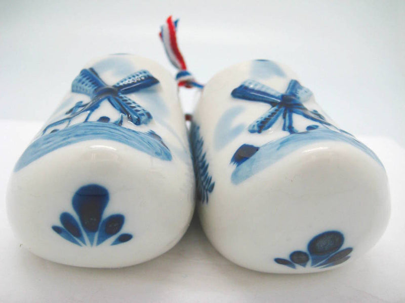 Pair of Delft Shoe with Embossed Windmill Design - 2.5 inches, 3 inches, 3.75 inches, Ceramics, CT-600, Decorations, Delft Blue, Dutch, Home & Garden, Netherlands, PS-Party Favors, PS-Party Favors Dutch, shoes, Size, Top-DTCH-B, Windmills, Wooden Shoe-Ceramic - 2 - 3 - 4