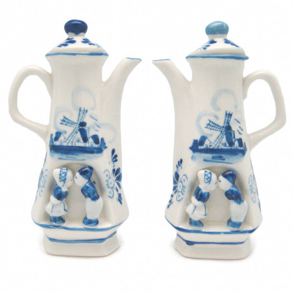Oil & Vinegar Set Blue & White Kiss - Collectibles, Delft Blue, Dutch, Home & Garden, Kissing Couple, Oil & Vinegar Dispensers, PS-Party Favors