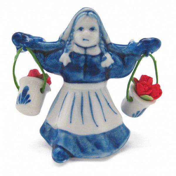 Delf Blue and White Milkmaid With Colored Tulips - Collectibles, Decorations, Delft Blue, Dutch, Figurines, Home & Garden, L, Milkmaid, PS-Party Favors, PS-Party Favors Dutch, Size, Small, Top-DTCH-B, Tulips