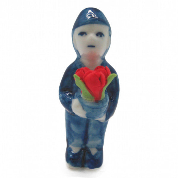 Miniature Boy with Tulips - Collectibles, Delft Blue, Dutch, Figurines, Home & Garden, Miniatures, Miniatures-Dutch, PS-Party Favors, PS-Party Favors Dutch, Tulips