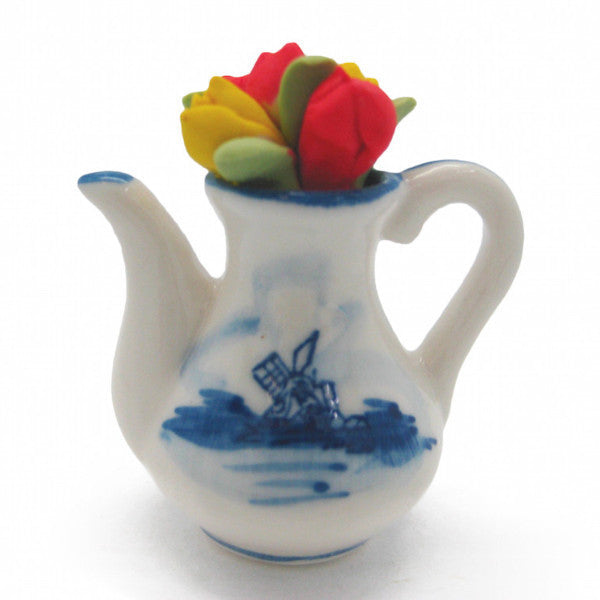 Miniature Ceramic Teapot with Tulips - Collectibles, Delft Blue, Dutch, Home & Garden, Miniatures, Miniatures-Dutch, PS-Party Favors, PS-Party Favors Dutch, Tea, Tea Pots, Top-DTCH-B, Tulips