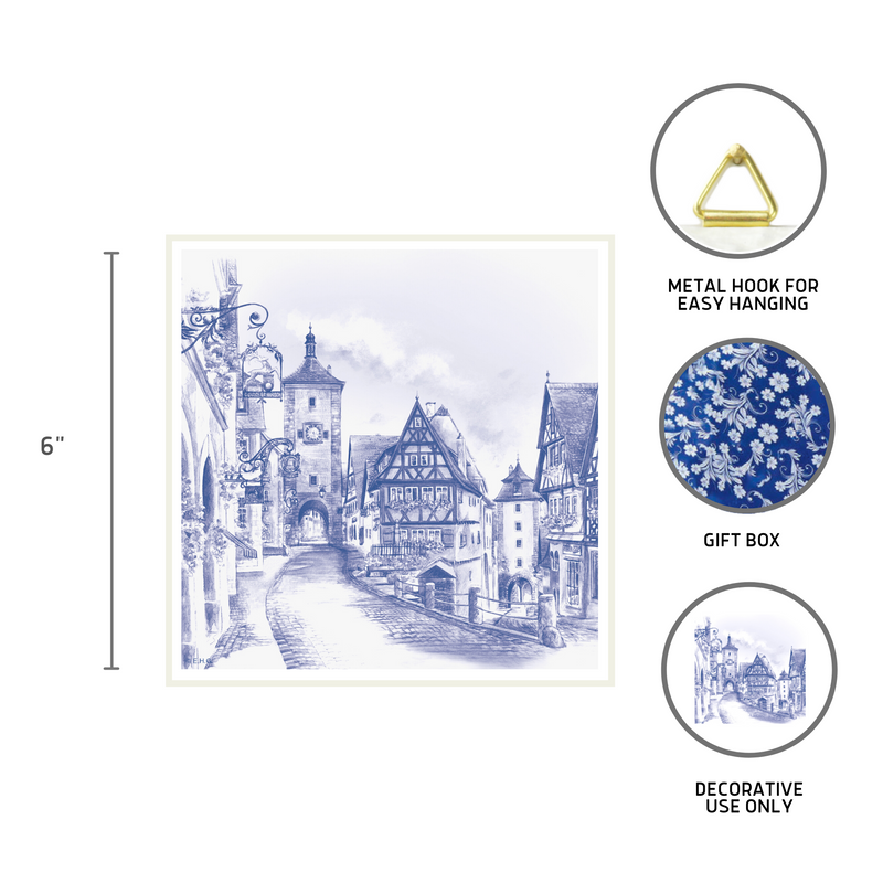 German Rothenberg Scene Blue Tile