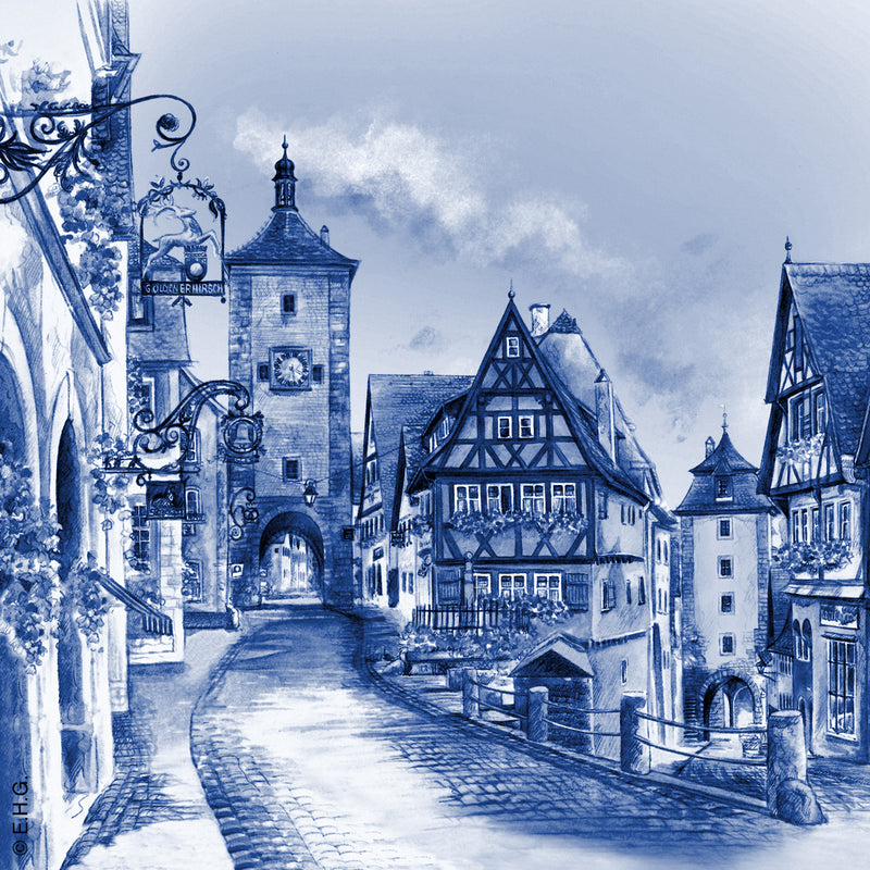 German Rothenberg Scene Blue Tile