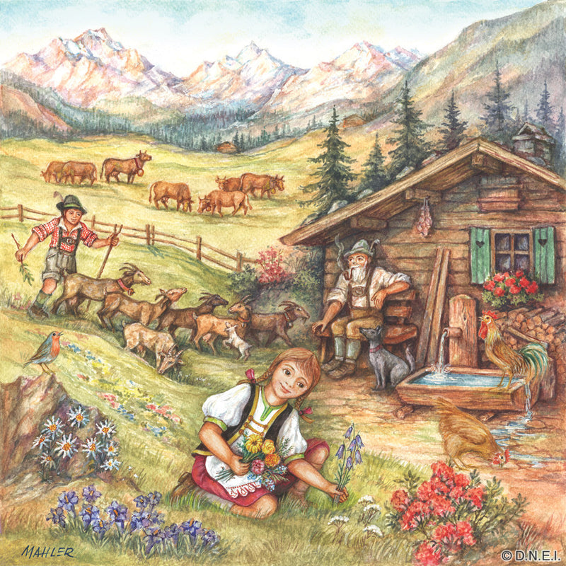  inchesHeidi Alpine Scene inches Ceramic Tile - 4 German Seasons, 4S: German Spring, Collectibles, CT-220, German, Germany, Home & Garden, Joseph Mahler, Kitchen Decorations, Tiles-Scenic