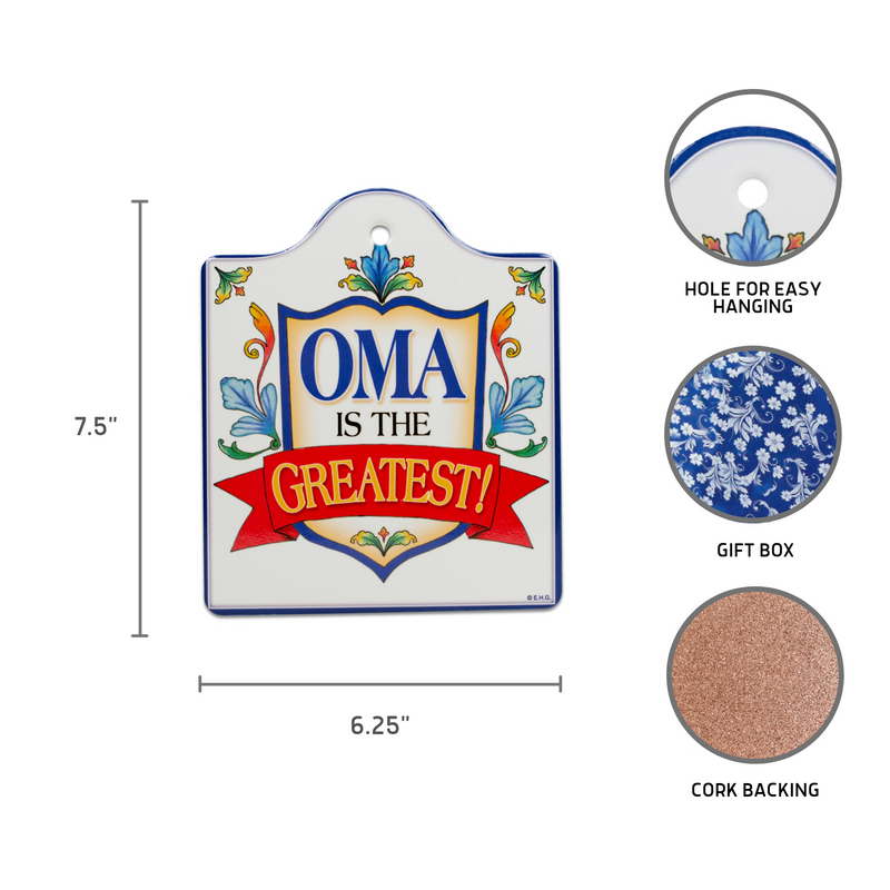 Oma is the greatest Ceramic Cheeseboard with Cork Backing: Oma