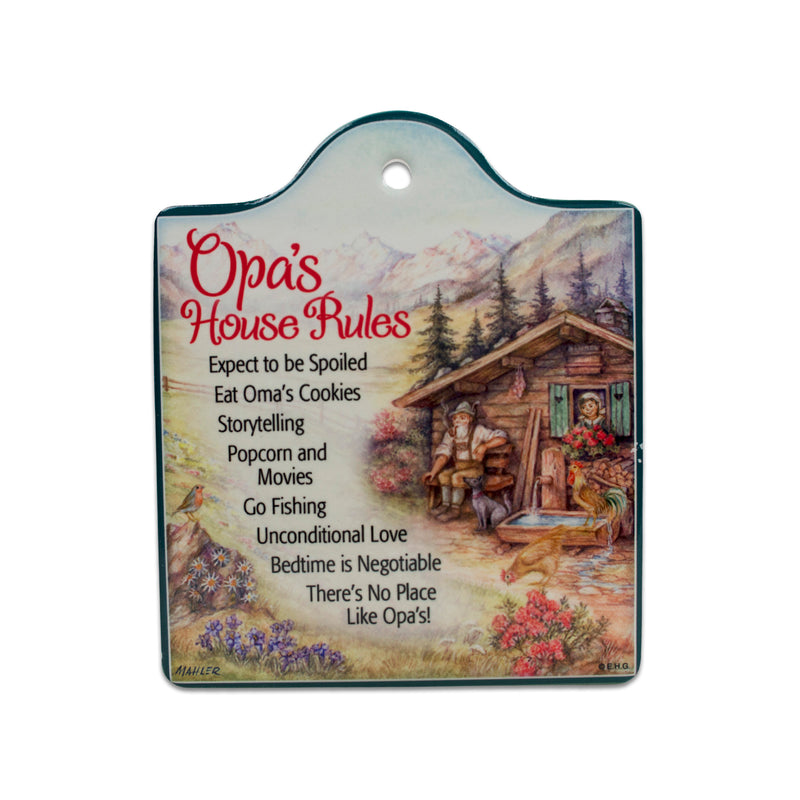 "Opa's House Rules" Ceramic Cheeseboard Kitchen Trivet