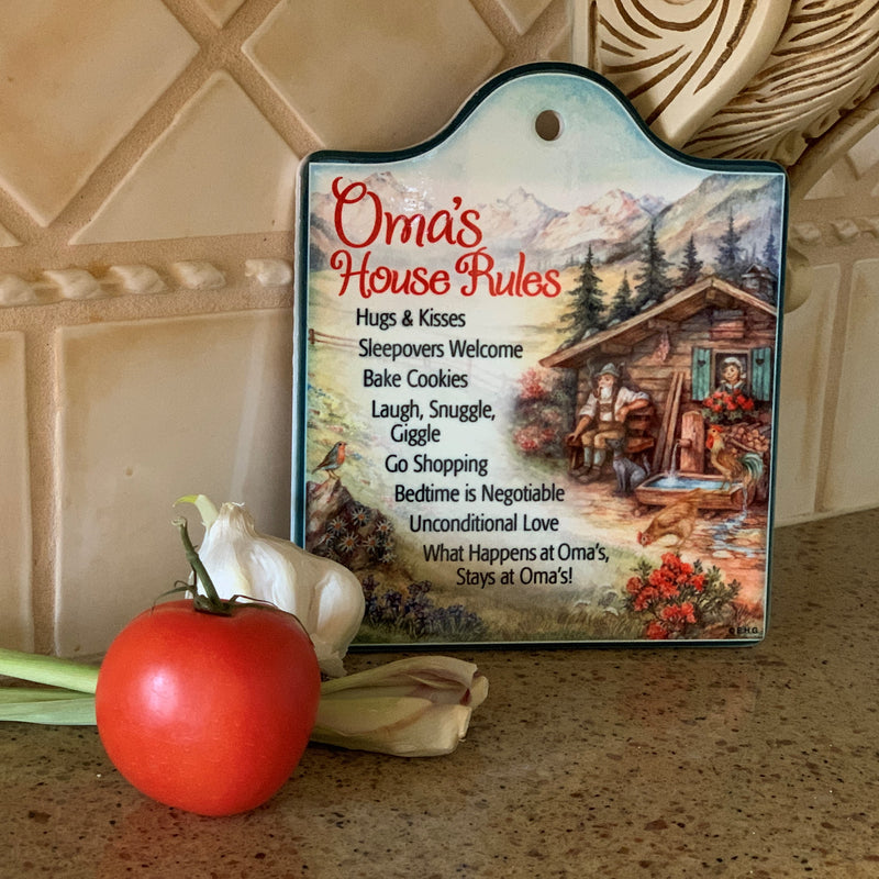 "Oma's House Rules" Ceramic Cheeseboard Kitchen Trivet