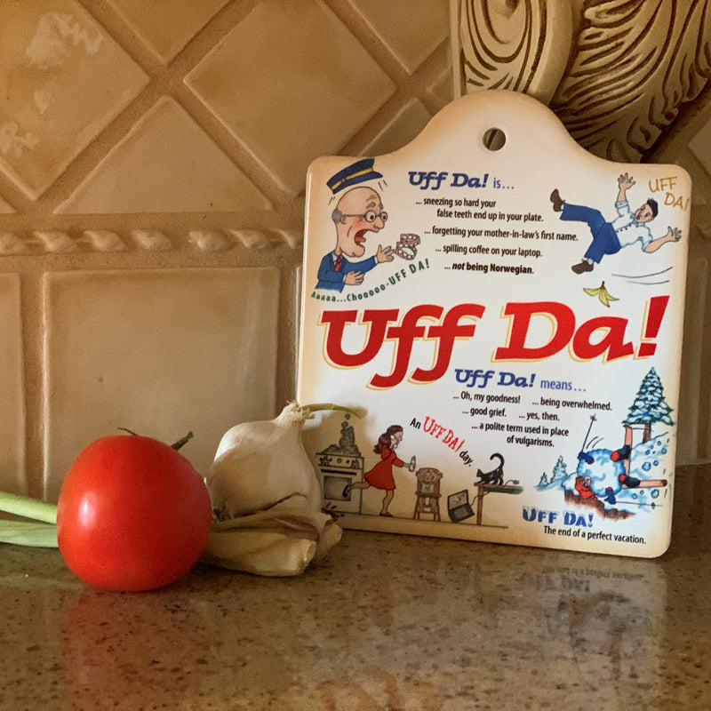 Cork Backed Ceramic Cheeseboard: Uff Da