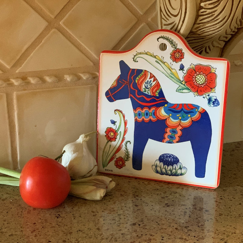 Cork Backed Ceramic Cheeseboard: Blue Horse