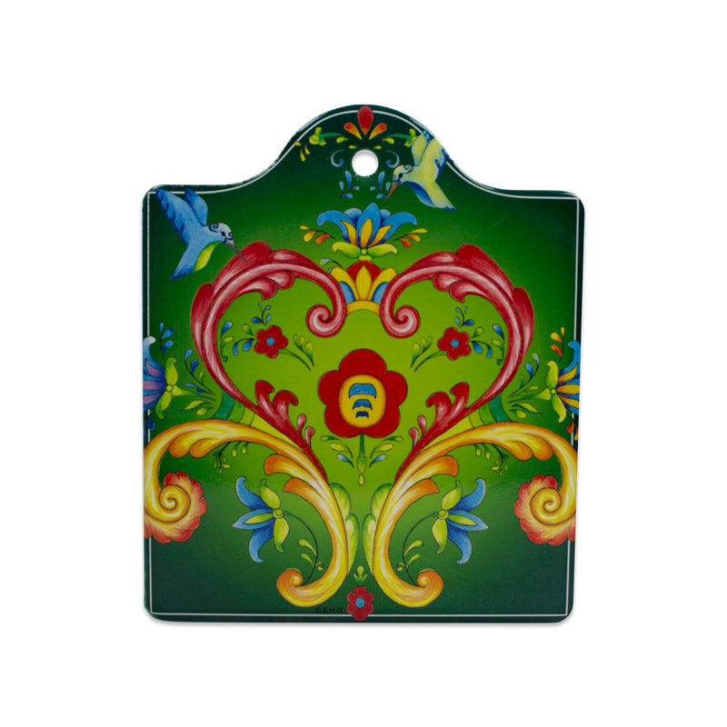 Rosemaling Green Ceramic Cheeseboard Kitchen Trivet