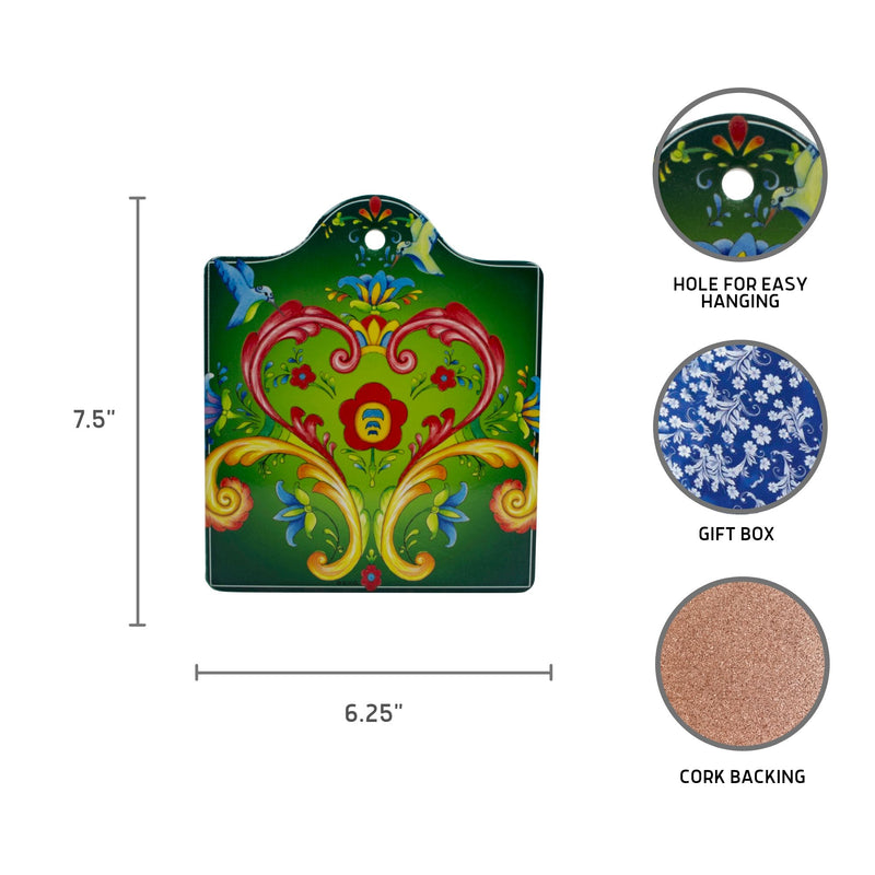 Rosemaling Green Ceramic Cheeseboard Kitchen Trivet