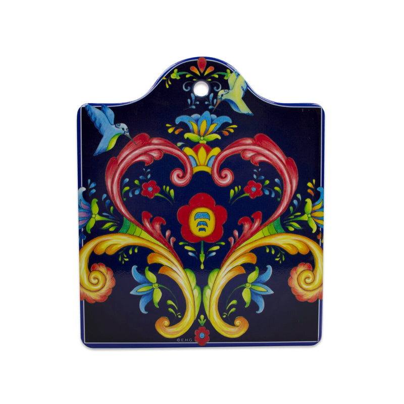 Rosemaling Blue Ceramic Cheeseboard Kitchen Trivet