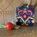 Rosemaling Blue Ceramic Cheeseboard Kitchen Trivet